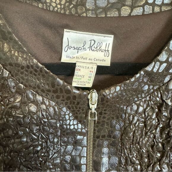 Joseph Ribkoff Brown Faux Leather Blazer Structured Jacket - Picture 4 of 7